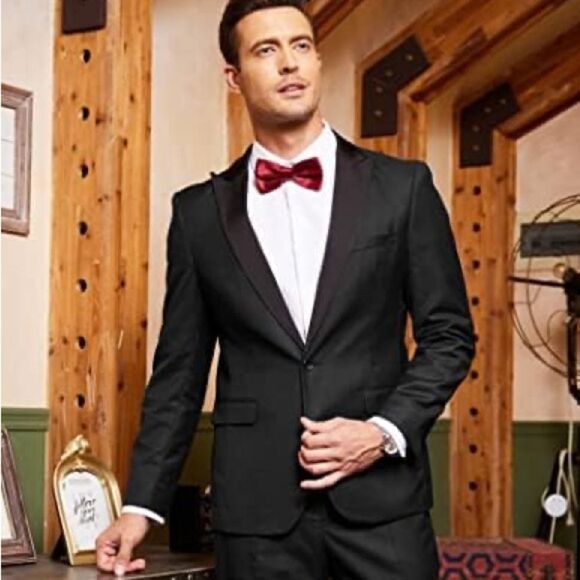 Coofandy Men Suit 2 Piece with Black Lapel Slim for Wedding Groom Tuxedo Set - Picture 1 of 15